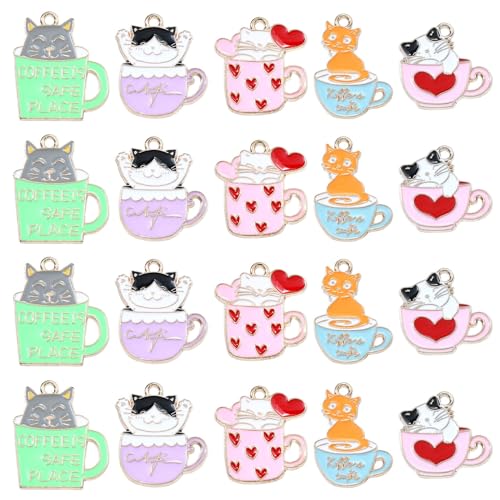 KitBeads 30pcs 5 Styles Emaille Katze Charms bunte Tasse mit Kätzchen Charm niedliche Haustier Tier Charms für Armbänder Schmuck machen Bulk KitBeads 30pcs 5 Styles Emaille Katze Charms bunte Tasse mit Kätzchen Charm niedliche Haustier Tier Charms für Armbänder Schmuck machen Bulk von KitBeads