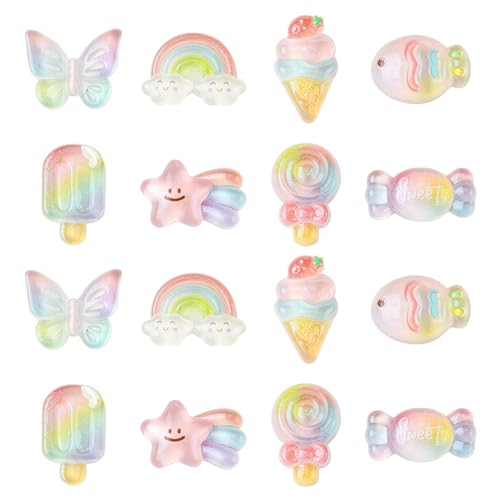 KitBeads 48 transparente Schmetterlings-/Süßigkeiten-Regenbogen-Cabochons aus Harz, Glitzer, Eiscreme, Stern-Cabochons für Bastelarbeiten, Scrapbooking, Handyhüllen, Dekoration KitBeads 48 transparente Schmetterlings-/Süßigkeiten-Regenbogen-Cabochons aus Harz, Glitzer, Eiscreme, Stern-Cabochons für Bastelarbeiten, Scrapbooking, Handyhüllen, Dekoration von KitBeads