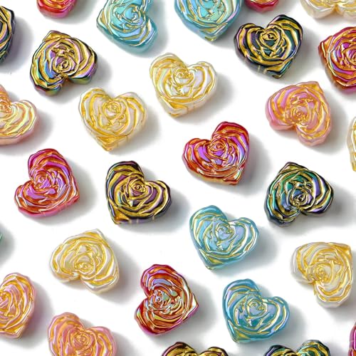 KitBeads 50 Stück zufällige Acryl-Herzperlen, blickdicht, Liebesherzform, romantische bunte Rosen-Blumenperlen für Armbänder, Schmuckherstellung, Bulk KitBeads 50 Stück zufällige Acryl-Herzperlen, blickdicht, Liebesherzform, romantische bunte Rosen-Blumenperlen für Armbänder, Schmuckherstellung, Bulk von KitBeads