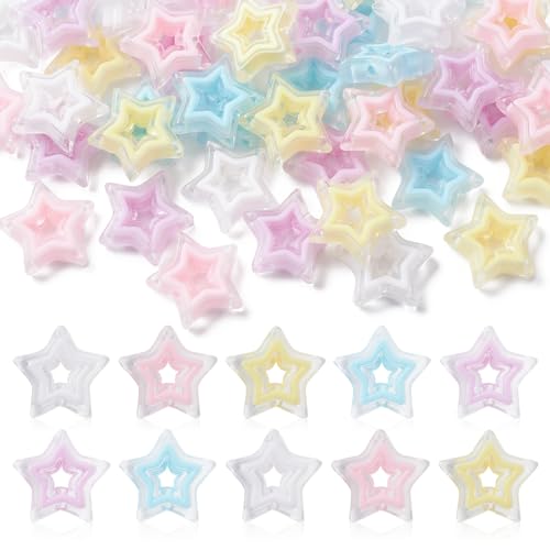 KitBeads 50 Stück zufällige Acryl-Sternperlen Mini hohle sternförmige Perlen bunte funkelnde kleine Sternperlen für Schmuckherstellung Armbänder Bulk von KitBeads