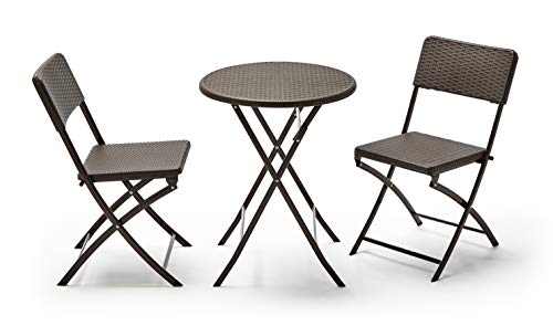 KG KITGARDEN - Balkon-Set/Terrasse, zusammenklappbar, 1 runder Tisch + 2 Stühle, Braun Rattan-Optik, Lux Balcon 60R von KG KITGARDEN