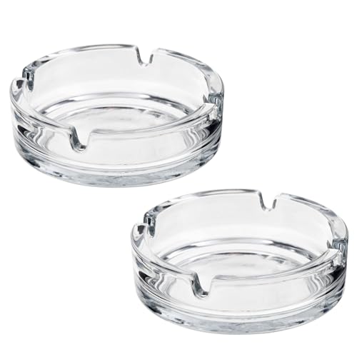 Aschenbecher aus Glas, rund, für drinnen oder draußen, 2 x 10,5 cm Aschenbecher für den Innen- und Außenbereich, für Haus, Garten, Bar oder Kneipe, 2 Stück von Kitastik