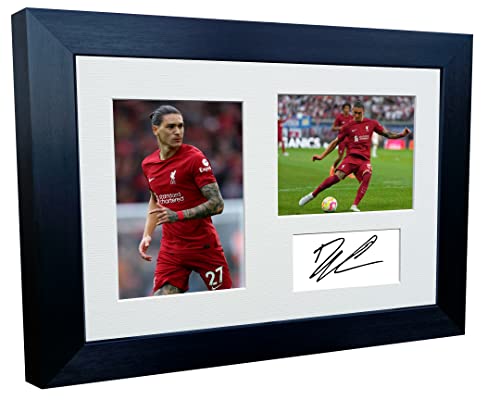 2022/23 Darwin Nunez Liverpool 3-fach Autogramm, signiert, 30,5 x 20,3 cm, A4 Foto-Bilderrahmen, Fußball-Poster, Geschenk von Kitbags & Lockers