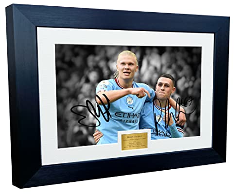 Autogramm-Bilderrahmen, 30,5 x 20,3 cm, A4, Erling Haaland Phil Foden Hat-Tricks, Manchester City vs Utd, Goldfarben von Kitbags & Lockers