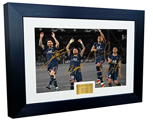 Messi Neymar Mbappe Hakimi PSG Paris Saint-Germain signiert 30,5 x 20,3 cm A4 Foto Bilderrahmen Fußball Fußball Poster Geschenk von Kitbags & Lockers