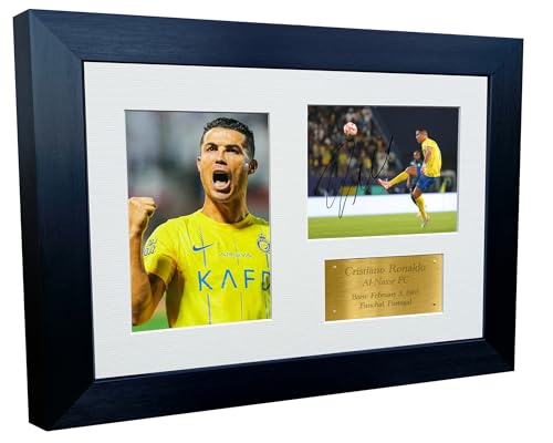 Cristiano Ronaldo Al-Nassr FC Autogramm-Bilderrahmen, 30,5 x 20,3 cm, A4, Geschenk, Gold von Kitbags & Lockers
