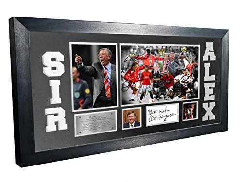 Sir Alex Ferguson Montage Celebration Manchester United United United Großbritannien, signiert, mit Autogramm, Ronaldo Beckham Cantona Giggs Rooney Scholes, Fotorahmen, Fußballposter, Geschenk B von Kitbags & Lockers