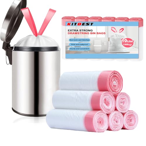 KITBEST 10L Müllbeutel mit Zugband (120 Müllsäcke), Extra Starke Küchen Mülltüten Mülleimer Abfallsack für den Hausmüll, Weiß, Mit Tragegriff/Henkel, 6 Rollen (45x50cm) KITBEST 10L Müllbeutel mit Zugband (120 Müllsäcke), Extra Starke Küchen Mülltüten Mülleimer Abfallsack für den Hausmüll, Weiß, Mit Tragegriff/Henkel, 6 Rollen (45x50cm) von Kitbest