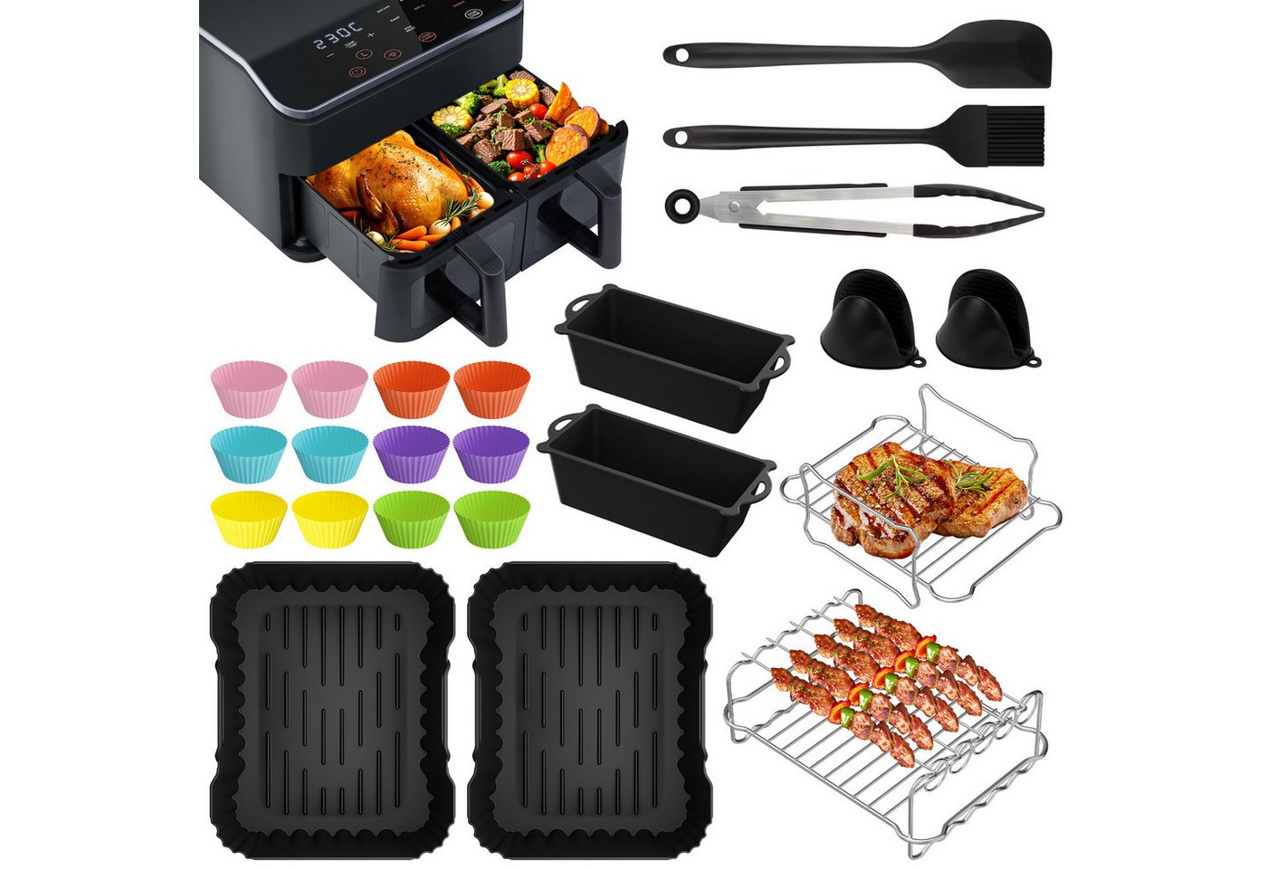 Kitcanis Backform Heißluftfritteuse zubehör für Cosori 8,5L mit zwei Zonen (CAF-R901), (Set 9-tlg), Allrounder, Gesund, Schnell zubereitet von Kitcanis