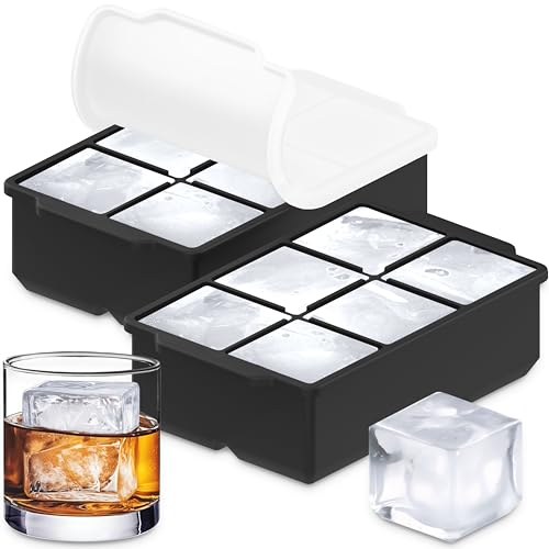 KitchFort Große Silikon-Eiswürfelform (2er-Pack), leicht zu lösen, 5,1 cm große Eiswürfel, Cocktail-, Whiskey-Eiswürfelform, BPA-freie Eiswürfelformen für den Gefrierschrank, Eiswürfelform mit von KitchFort