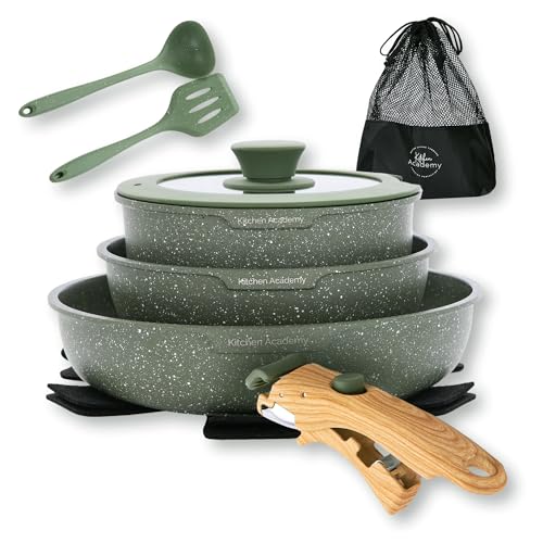 Kitchen Academy Pfannenset mit abnehmbaren Griffen, Töpfe und Pfannen Set mit Deckel, Induktions Töpfe Set 10-tlg, Antihaftbeschichtet, für alle Herdarten von KITCHEN ACADEMY BETTER LIVING THROUGH COOKING PERFECTION