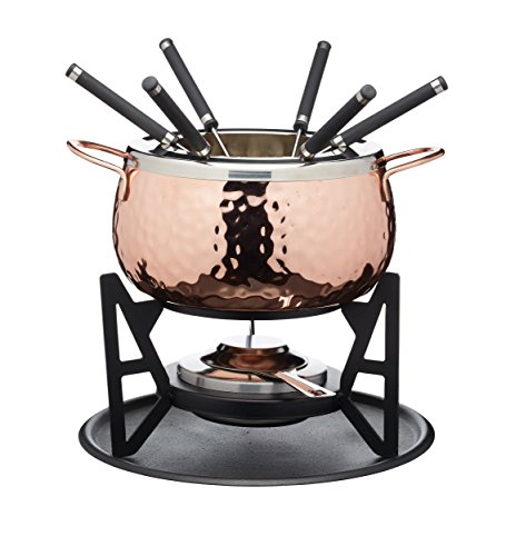 Artesà Fondue-Set mit 6 Gabeln und Schale aus Edelstahl, Keramikschale, Metallständer und Brenner, für Schokolade, Käse oder Fleisch von Artesa