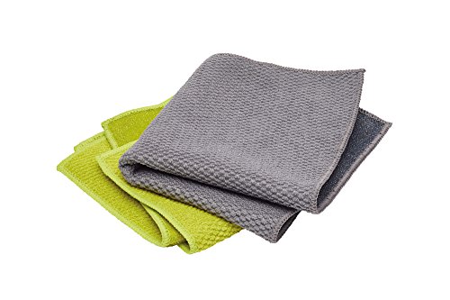 KitchenCraft 3er Set 2-in-1 Geschirrtücher aus Mikrofaser, 30 x 30 cm - Farbe: Grün/Grau (Set: 3 Stück Tücher aus Polyester-Mikrofaser), maschinenwashbar von KitchenCraft