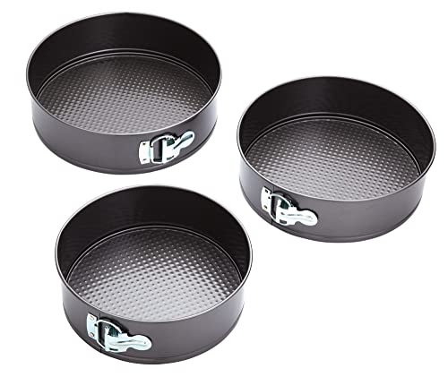 KitchenCraft Tiefe Antihaftbeschichtete Kuchen Backform, 3-teiliges Springform Set, runde Kuchenform aus Karbonstahl, Ofenbackform mit losem Boden, Grau, Ø 22/24/26 cm, 7 cm Tief von KitchenCraft