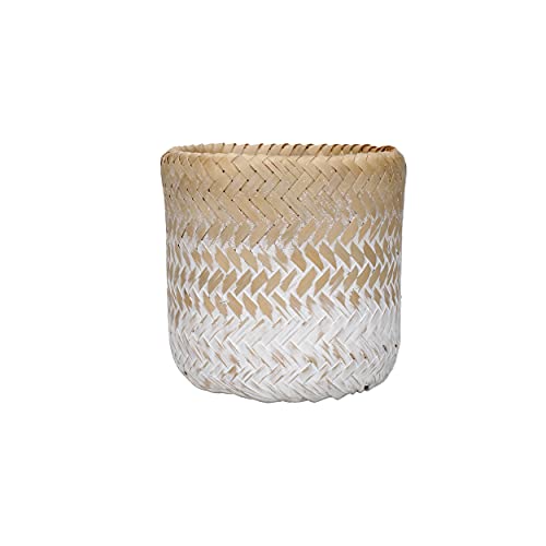 KitchenCraft Bambustopf, Pflanzenkübel für Hauspflanzen, natürlicher gewebter Pflanzentopf mit weiß-braunem Ombré Design, 12 x 12 x 11.5cm von KitchenCraft