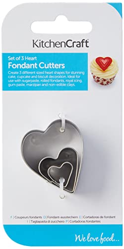 KitchenCraft Sweetly Does It Fondant-Ausstecher-Set Herz Formen aus Edelstahl [3-teilig] - 12 x 17 x 22 cm - Silber - Keksausstecher von KitchenCraft