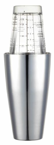 BarCraft Boston Cocktail Shaker Set mit gedruckten Rezepten, Edelstahl / Glas, 400 ml, Silber/Transparent von Bar Craft