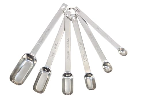 MasterClass Edelstahl Messlöffel (6er Set) Maßlöffel mit Haltering: ¼ Teelöffel, 1/3 Teelöffel, ½ Teelöffel, ¾ Teelöffel, 1 Esslöffel, 1 Teelöffel, 2.7 x 16 x 2 cm, Silber von Master Class