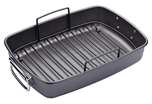 MasterClass Deep Roasting Tin mit Rack, Bratgeschirr für Backofen und Herd, Heavy Duty, rostfrei mit PTFE, PFOA und BPA frei Antihaft, spülmaschinenfest, 20-Jahres-Garantie, 40x28cm von Master Class