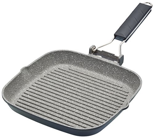 MasterClass Grillpfanne, Aluminium, doppelte Antihaftbeschichtung, Induktionsgeeignet, klappbarer Griff, Edelstahlboden, 20 cm, schwarz von Master Class