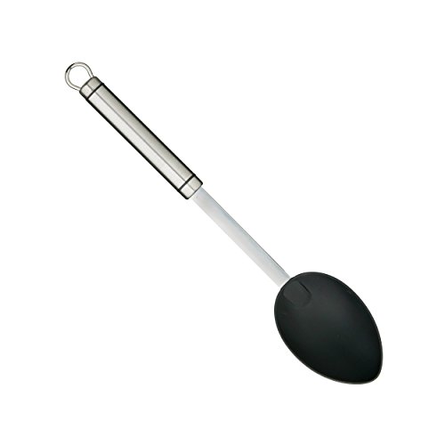 KitchenCraft Professioneller Kochlöffel mit Antihaftbeschichteten Nylonkopf, Edelstahl, 34 cm, Silber/Schwarz von KitchenCraft