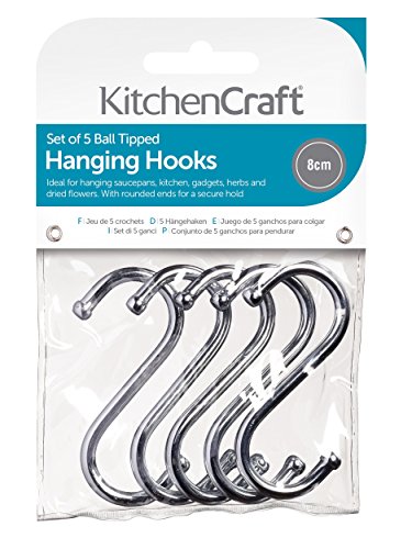 KC BLUE S-Haken 8cm verchromt 5-teilig aus Stahl in Silber, 25 x 25 cm, 5 von KitchenCraft