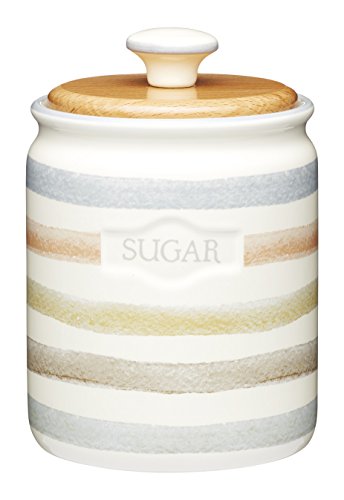 KitchenCraft Classic Collection Zuckerbüchse klassisch 800ml mit Buchenholzdeckel, Keramik, Mehrfarbig, 25 x 25 cm von KitchenCraft