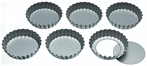 KitchenCraft 6er Set Backformen für Törtchen, Aluminium, geriffelter Rand, herausnehmbarer Boden, 10 cm von KitchenCraft