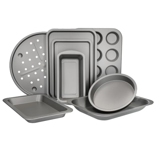 KitchenCraft 8er Set Back und Kochgeschirr, Antihaftbeschichtet, Inklusive Brotblech, rundes Kuchenblech, Backblech, Pizzapfanne und Muffinform, Karbonstahl, in Geschenkbox von KitchenCraft