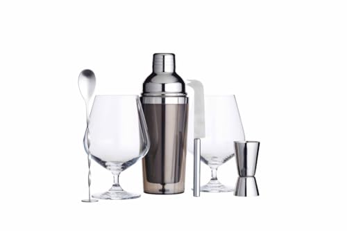 BarCraft, Luxuriöses Gin-Geschenkset mit Gin-Gläsern, Cocktail-Shaker, Cocktail-Rührlöffel, Doppelseitigem Barmaß, Barmesser und Getränkemix-Rezept – Edelstahl von Bar Craft