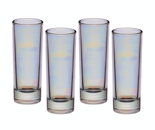 BarCraft, Hohe, Bunt Schillernde Schnapsgläser mit Perligem Regenbogeneffekt, 4-Teiliges Set, Hochwertiges Glas, für Kurzgetränke, Aperitifs, Liköre und Sherrys – 60 ml von Bar Craft