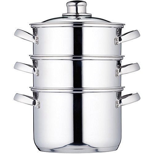 KitchenCraft Dampfgarerpfanne/Suppentopf mit 3 Behältern in Geschenkbox, Induktionssicher, Edelstahl, 18 cm, Silber von KitchenCraft