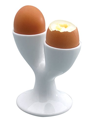 KitchenCraft Doppel-Eierbecher, spülmaschinenfeste Eierbecher, weißes Porzellan, 12cm x 10,5cm, 1 Set von KitchenCraft