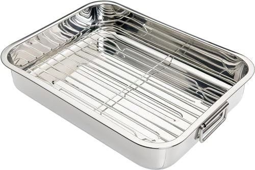 KitchenCraft Bratblech mit Gestell, Edelstahl-Bratblech, Medium, 37 x 28 cm, Silber von KitchenCraft