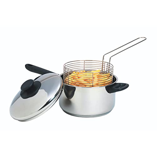 KitchenCraft Großer Pommes Kochtopf mit Frittierkorb und Deckel, Fritteuse Topf für alle Herdarten inklusive Induktionskochfeld, Pommes Körbchen Edelstahl, Silber, Ø 20 cm von KitchenCraft