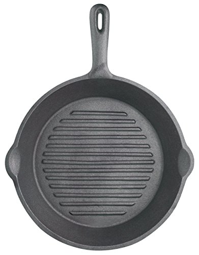 KitchenCraft Gusseisen Grillpfanne, induktionsgeeignet, rund, 24 cm, gerippter Boden, beschichtet von KitchenCraft