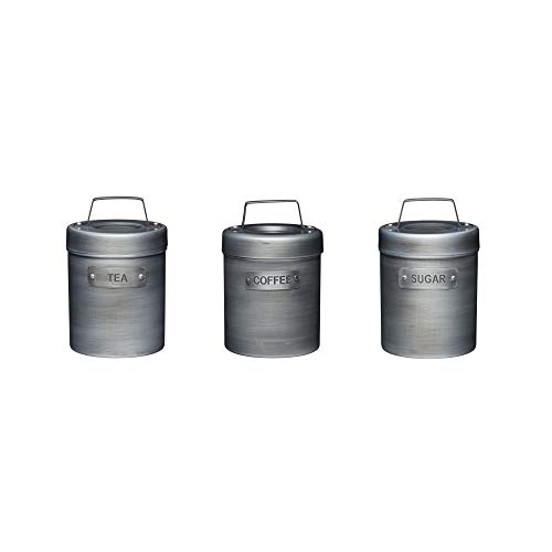 KitchenCraft Industrial Kitchen 3-er Set Vorratsdosen für Tee, Kaffee und Zucker, in Geschenkbox, Vintage-Style Metall, Grau KitchenCraft Industrial Kitchen 3-er Set Vorratsdosen für Tee, Kaffee und Zucker, in Geschenkbox, Vintage-Style Metall, Grau von KitchenCraft