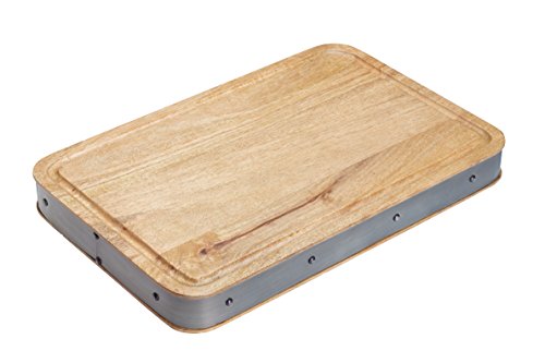 KitchenCraft Industrial Kitchen Schneideblock, Mangoholz mit Metallumrandung, Handgemacht, Rechteckig, aus recycelten Materialien, 48 x 32 x 5 cm, Beige/Grau von KitchenCraft
