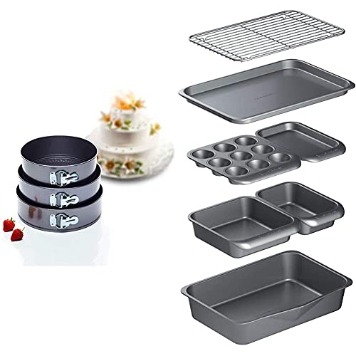 Kitchen Craft Kuchenspringform-Set mit Antihaftbeschichtung in Geschenkschachtel, Rund, 3-er Set + MasterClass, 7-Teiliges Backformenset, Antihaftbeschichtet von KitchenCraft