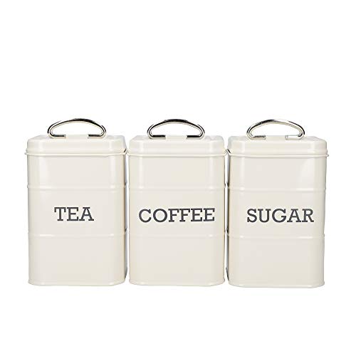 KitchenCraft Living Nostalgia 3 -er Set Vorratsdosen für Tee, Zucker und Kaffee, in Geschenkbox, Stahl, Antique Cream , 11 cm x 11 cm x 17 cm, Vintage Blau KitchenCraft Living Nostalgia 3 -er Set Vorratsdosen für Tee, Zucker und Kaffee, in Geschenkbox, Stahl, Antique Cream , 11 cm x 11 cm x 17 cm, Vintage Blau von KitchenCraft