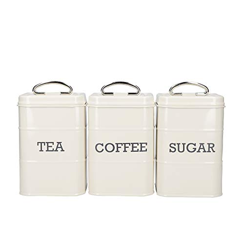 KitchenCraft Living Nostalgia 3 -er Set Vorratsdosen für Tee, Zucker und Kaffee, in Geschenkbox, Stahl, Antique Cream , 11 cm x 11 cm x 17 cm von KitchenCraft