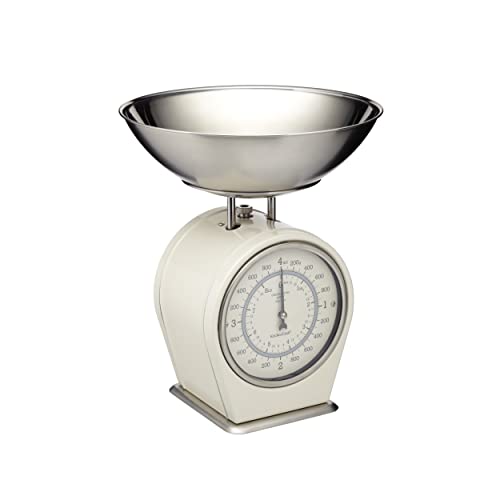 KitchenCraft Living Nostalgia Mechanische Küchenwaage, Vintage inspirierte traditionelle Waage, Zubehör zum Backen und Kochen, 4 kg (8 lbs) - Antike Creme von KitchenCraft