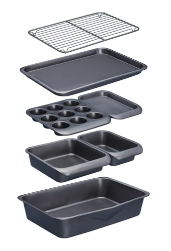 MasterClass Smart Space Stacking Antihaft-Backformen, 7-teiliges Backblechset, Geschenkkarton, Grau von Master Class