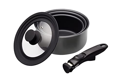 MasterClass Smart Space Kochtöpfe, Antihaft-Töpfe für alle Herdarten, Induktionssicher, Antihaft-Töpfe, mit abnehmbarem Griff und Universaldeckel, Aluminium, 5-teiliges Set, grau von Master Class