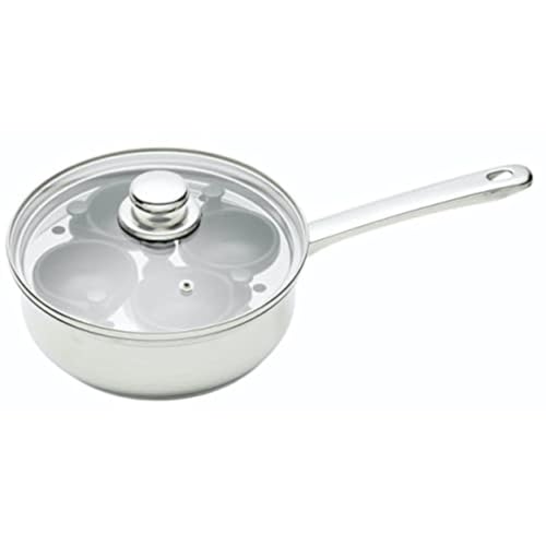 KitchenCraft Pochierpfanne, Eierpochierer, Eierpochierpfanne aus Kohlenstoffstahl, Eierpochierpfanne für 4 Eier, Antihaft- und induktionssicher, 20,5cm (11''), Silber von KitchenCraft