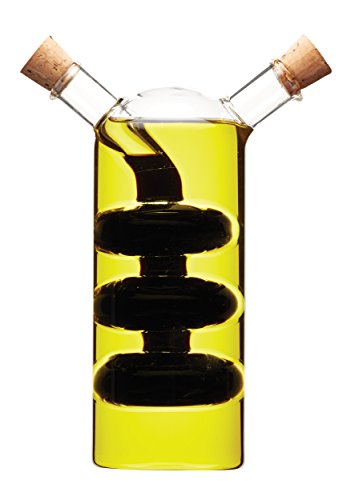 KitchenCraft World of Flavours Öl- und Essigspender aus Glas, 2-in-1-Flasche für Öl und Essig, Krukenflasche mit Korkverschluss, Kaskaden-Design, 100 + 300 ml von KitchenCraft