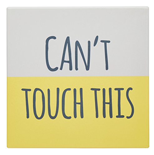 KC BLUE KCTRIVCTT Lustiger quadratischer Keramikuntersetzer „Can't Touch This“, Gelb/Weiß von KitchenCraft