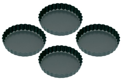 KitchenCraft Törtchenformen/Quiche-Schalen mit Antihaftbeschichtung und Losen Böden, 10 cm, 4er-Set von KitchenCraft