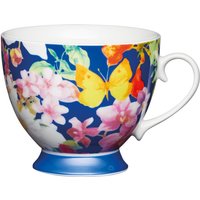 Kitchencraft großer Schmetterling 'Footed printed flowers Becher, 400 ml (Set of 4), Porzellan, blau, 13 x 10,5 x 9,5 cm von Kitchen Craft