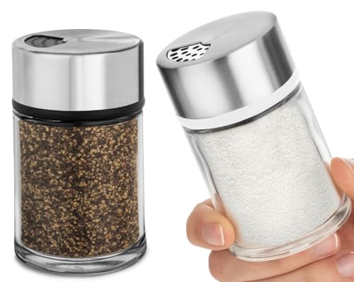 Salz- und Pfefferstreuer-Set mit verstellbaren Ausgießlöchern – Gewürzspender aus Edelstahl – perfekt für rosa Himalaya, Tafelsalz, schwarzen und weißen Pfeffer (68 ml) – 2er-Set von Kitchen-GO